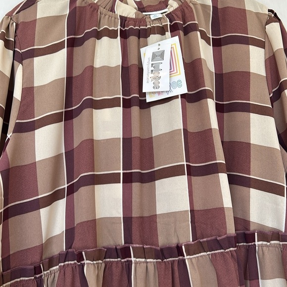 LulaRoe Annabelle Plaid Ruffle XL Midi Dress New Tiered Browns & Cream - Picture 6 of 6
